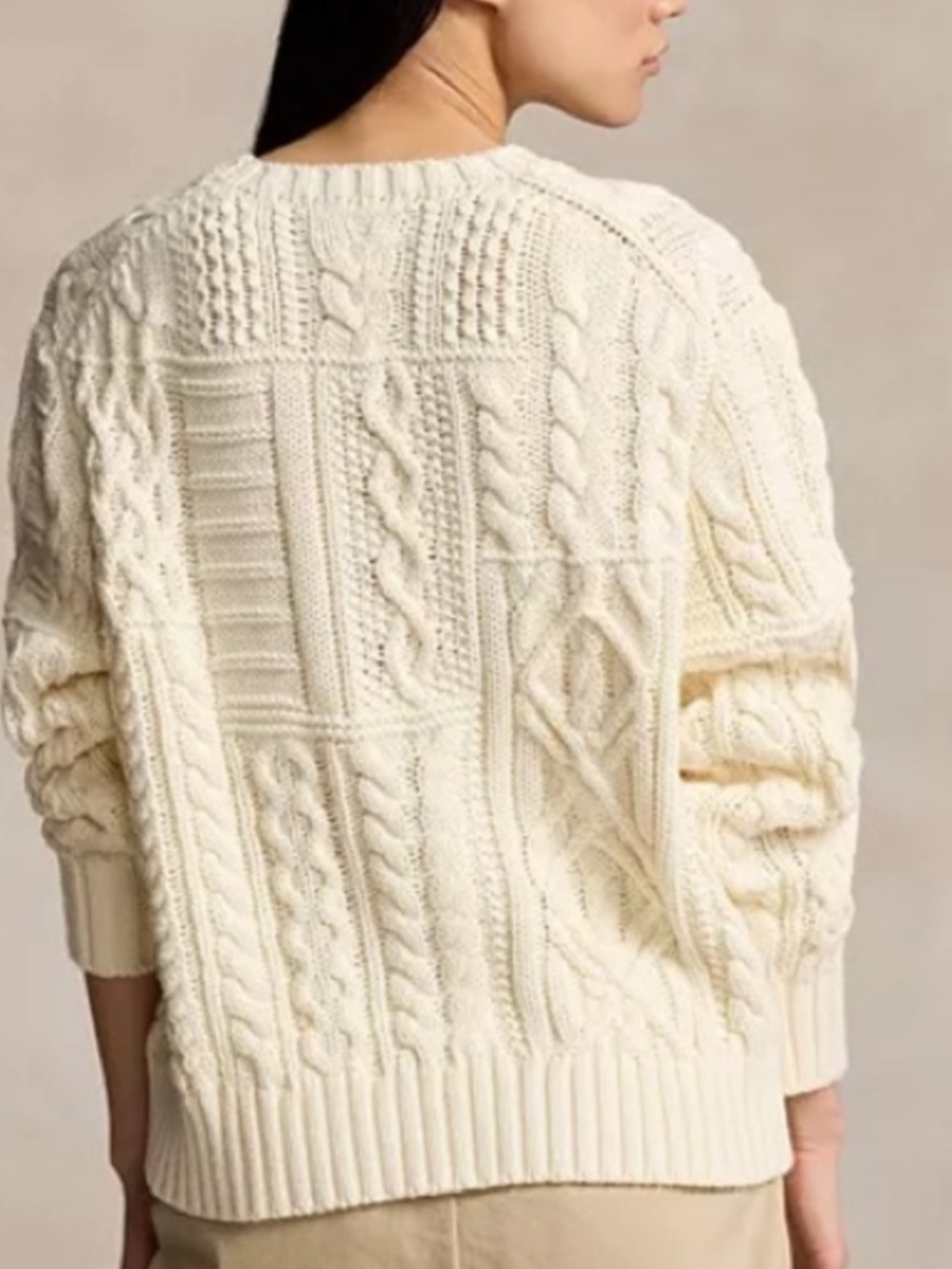 Ralph Lauren Ivory Cable Aran  Knit Sweater with American Flag - Picture 3 of 3